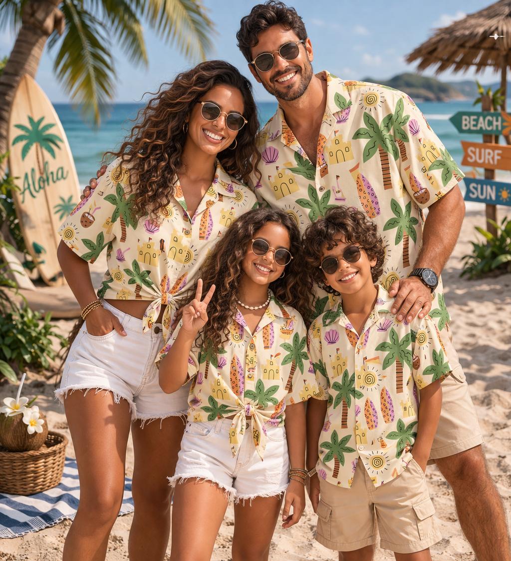 Family Tree Print - Hawaiian Children's Shirt Plant Flower Coconut