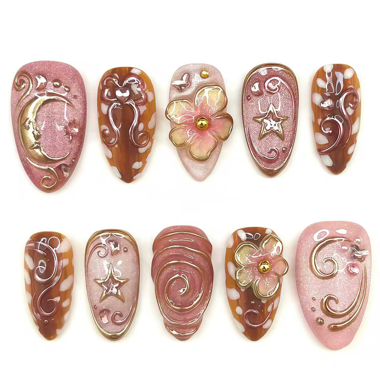 Pressed Flower Art - 24Pcs Gilded Lines Press on Nails